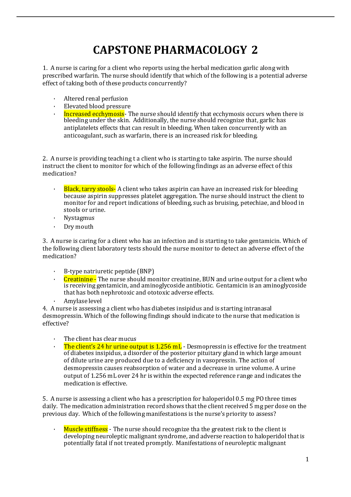 Preview of CAPSTONE PHARMACOLOGY 2 NURS 407